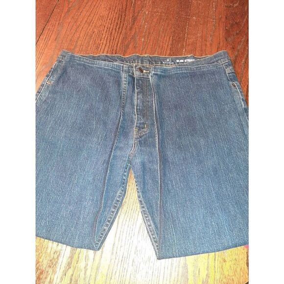 40x30 George Slim Straight Dark Wash High Waist Denim Blue Jeans - Picture 3 of 4